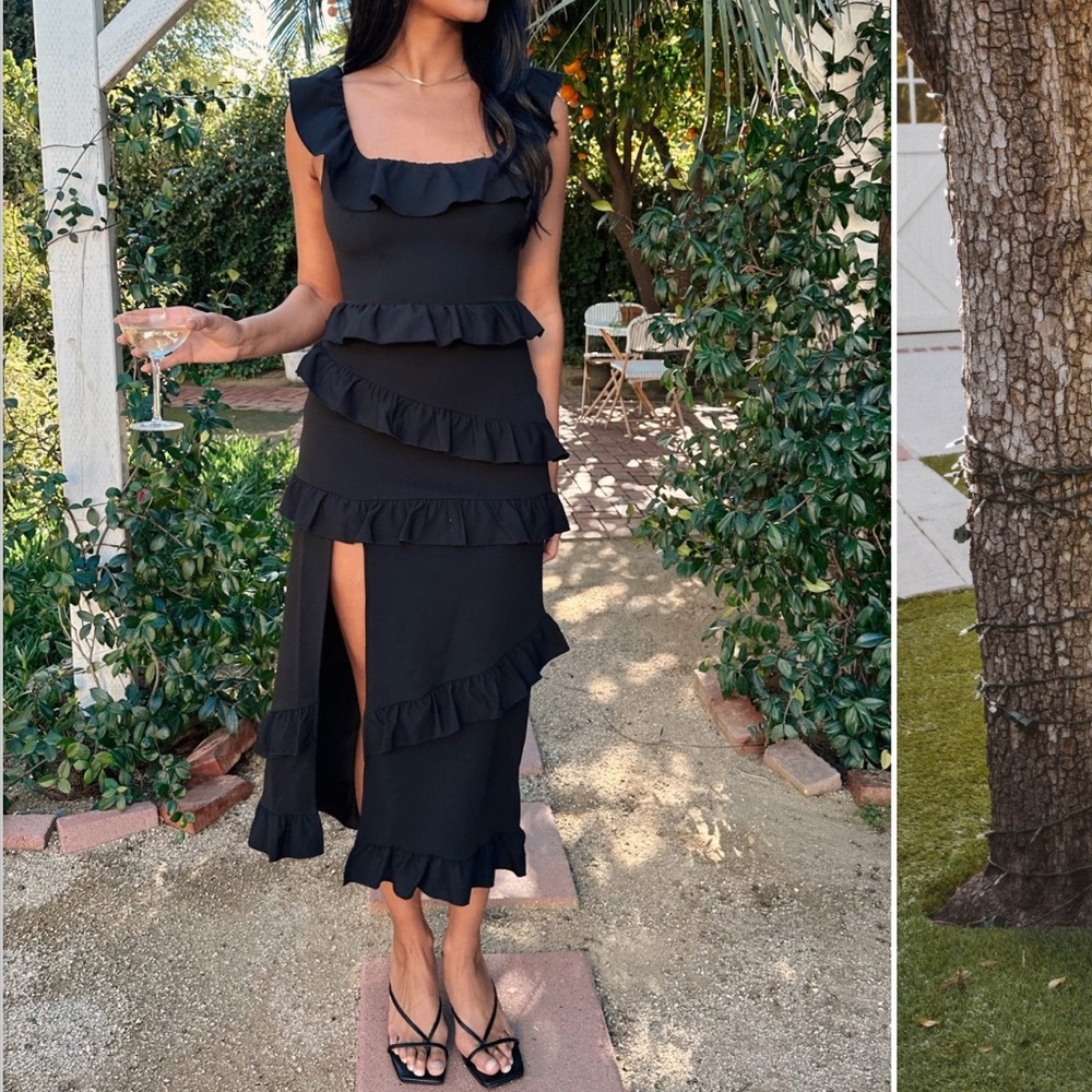 Show Me Your MuMu Black Ruffle Midi Dress